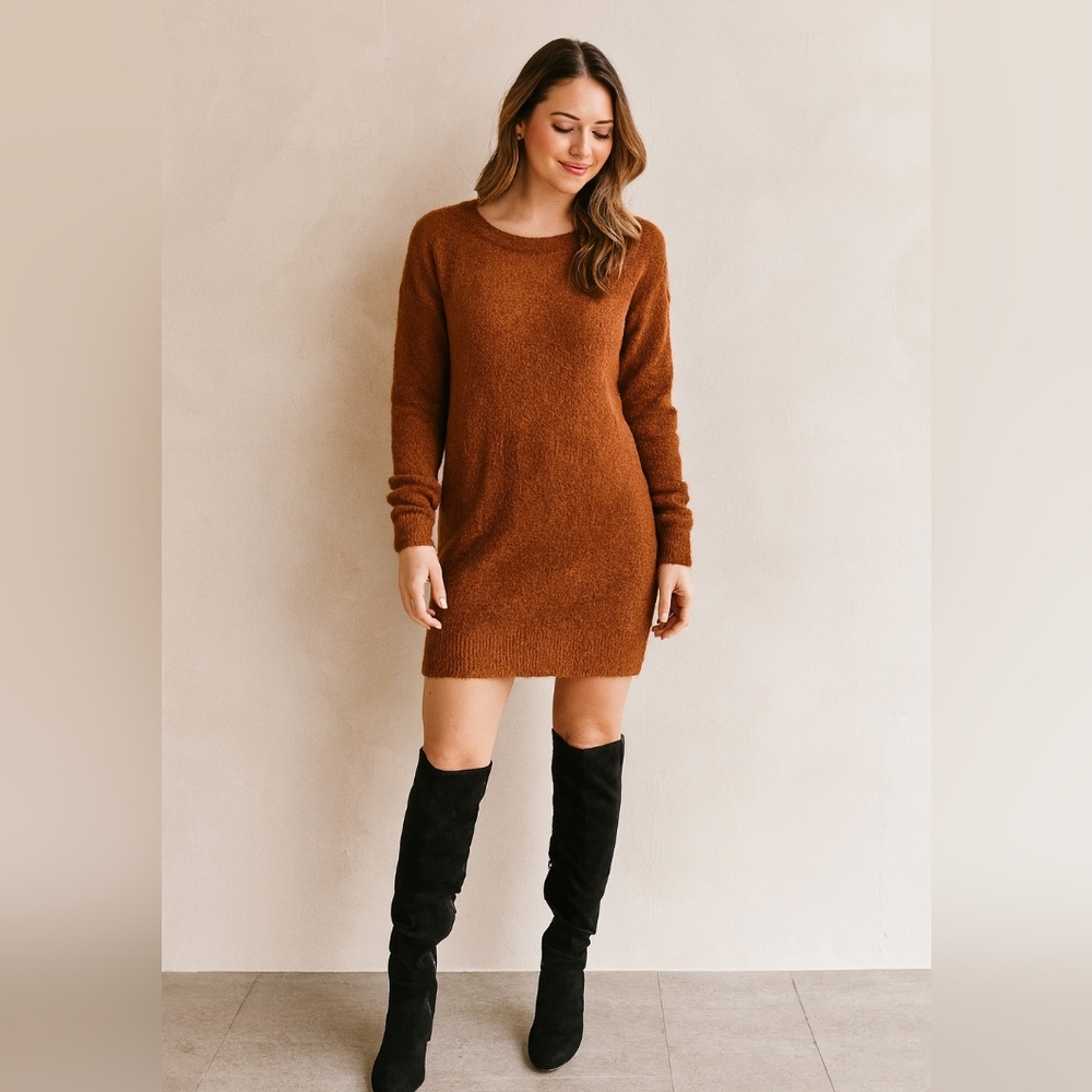 Baby Alpaca tawny brown sweater dress small